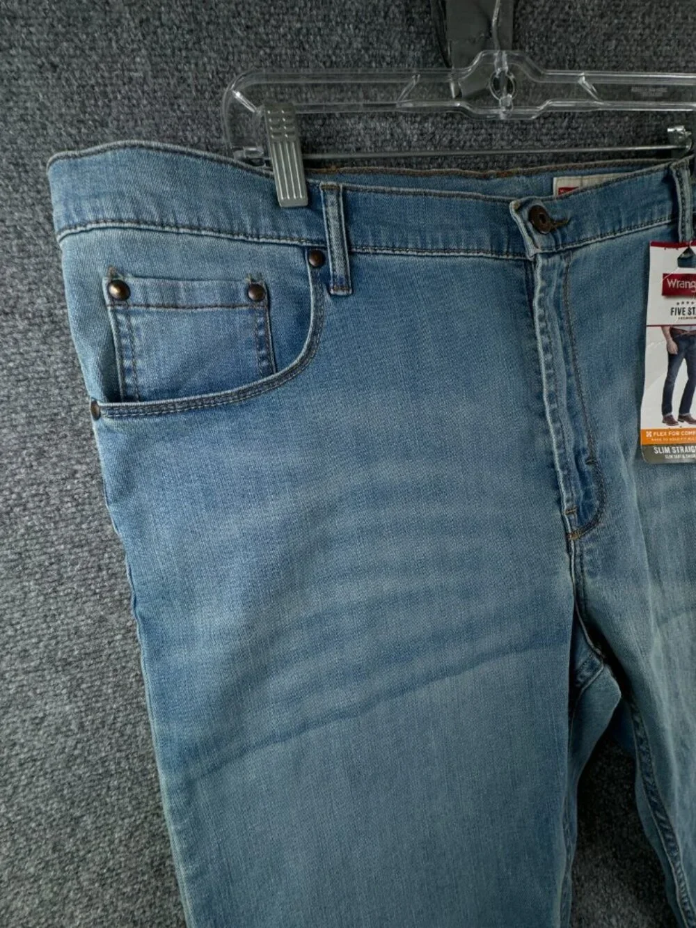 NWT Wrangler Premium Men Slim Straight Stretch 42x30 Denim Jeans Flex Adult